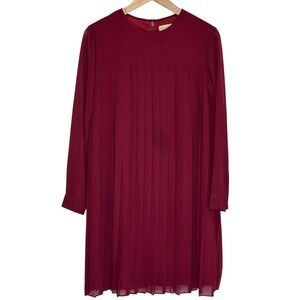 Rachel Parcell Burgundy Pleated Midi Dress Small Long Sleeve Fully Lined